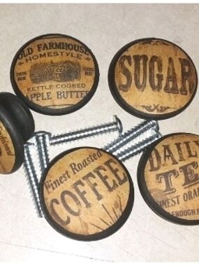 Set Of 5 Handmade Wood Kitchen Cabinet Dresser Knob Cottage Rustic Pantry Coffee